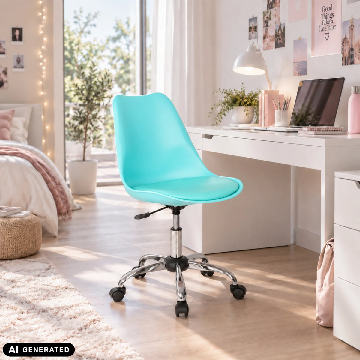 Sedia Home Office FANCY PRO color turchese con base lucida e rotelle di hjh OFFICE