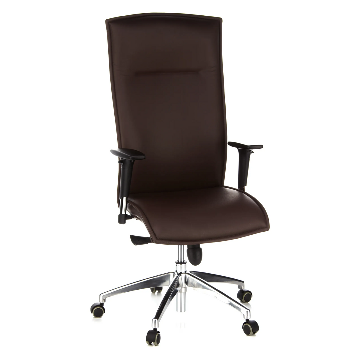 Poltrona di lusso MURANO 20 marrone scuro con braccioli e base a cinque ruote di hjh OFFICE – vista a 360° (vista frontale 20°)