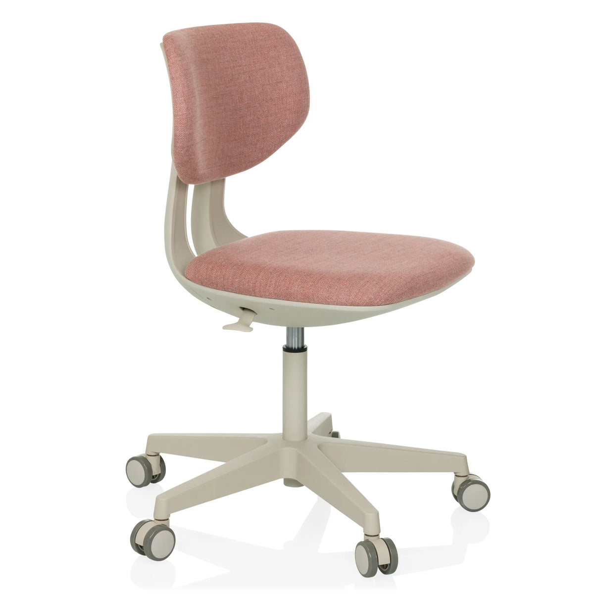 Sedia girevole per bambini KID CLASSIC rosa con seduta imbottita e base a cinque ruote di hjh OFFICE – vista a 360° (vista frontale a tre quarti 60°)