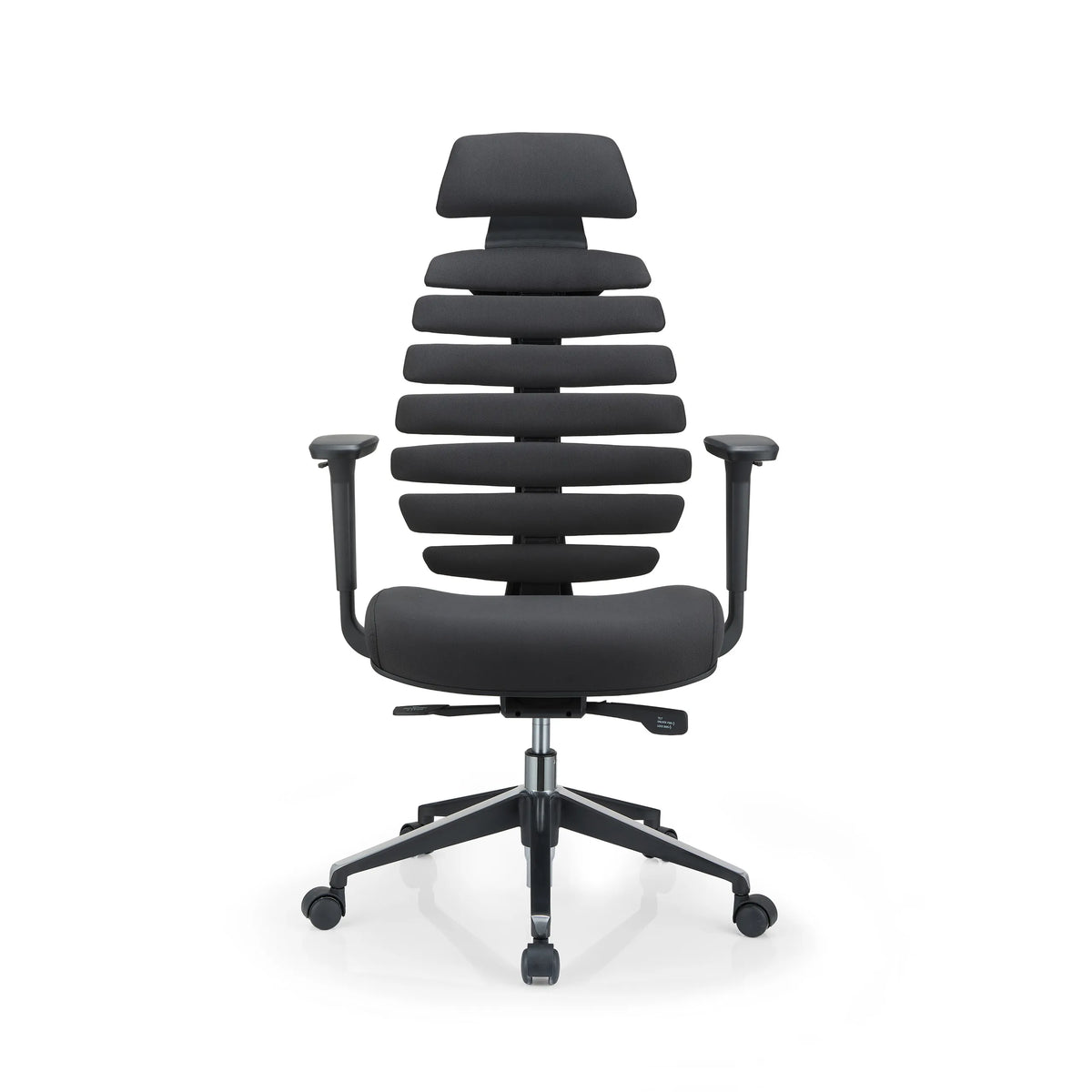 Sedia da ufficio professionale ERGO LINE II PRO nera con rivestimento in tessuto e base a cinque ruote di hjh OFFICE – vista a 360° (vista frontale 0°)