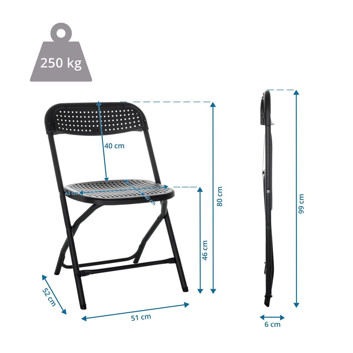Disegno tecnico della Sedia da esterno TUDELA XXL PRO con un'altezza totale di 99 cm di hjh OFFICE