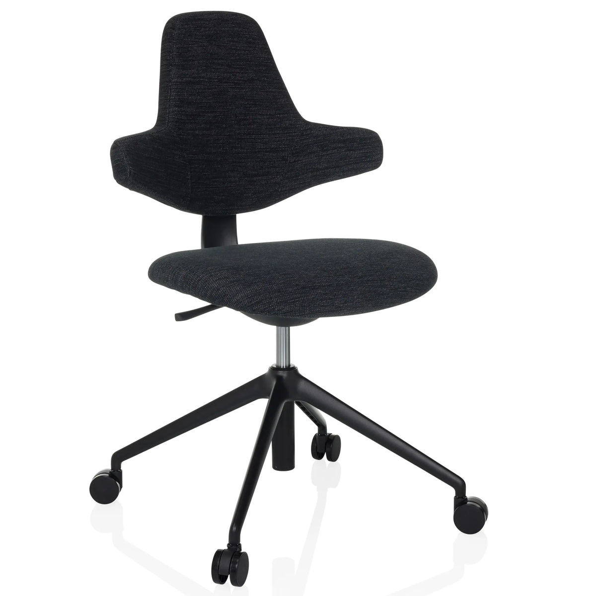 Sedia da ufficio professionale PALIANO nera con imbottitura e base a cinque ruote di hjh OFFICE – vista a 360° (vista frontale 15°)