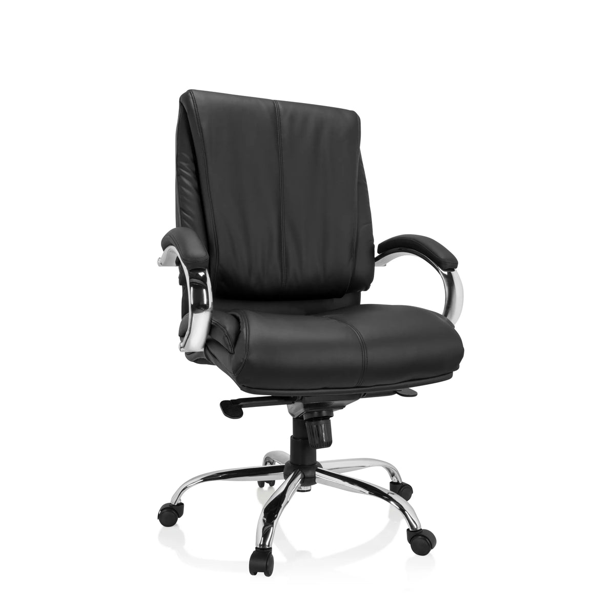 Sedia girevole XXL H 100 nera in ecopelle con base a stella e cinque rotelle di hjh OFFICE – vista a 360° (vista frontale 20°)