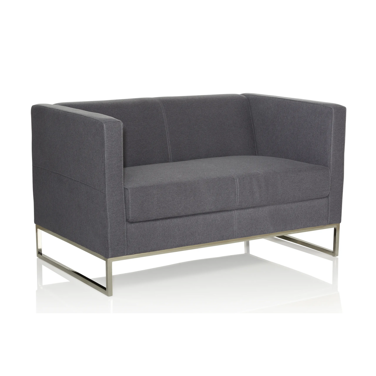 Dunkelgraues Loungesofa BARBADOS als Zwei-Sitzer mit Metallgestell von hjh OFFICE – 360-Grad-Ansicht (schräge Rückenansicht 120°)
