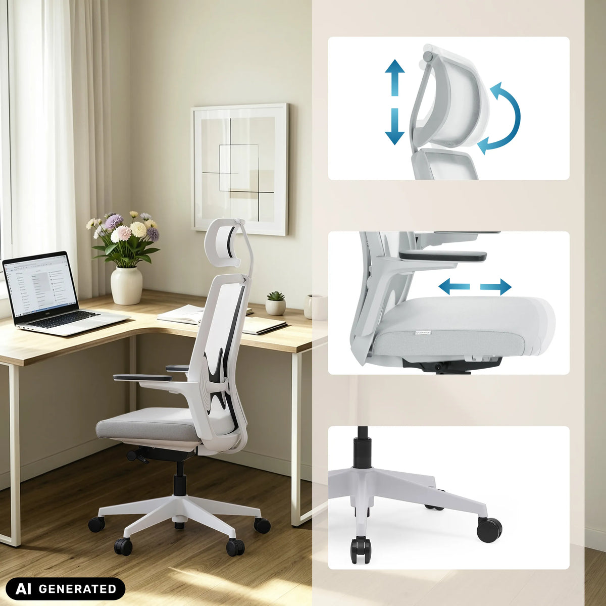 Diverse opzioni di regolazione della Sedia da ufficio professionale ARCEO W in grigio di hjh OFFICE