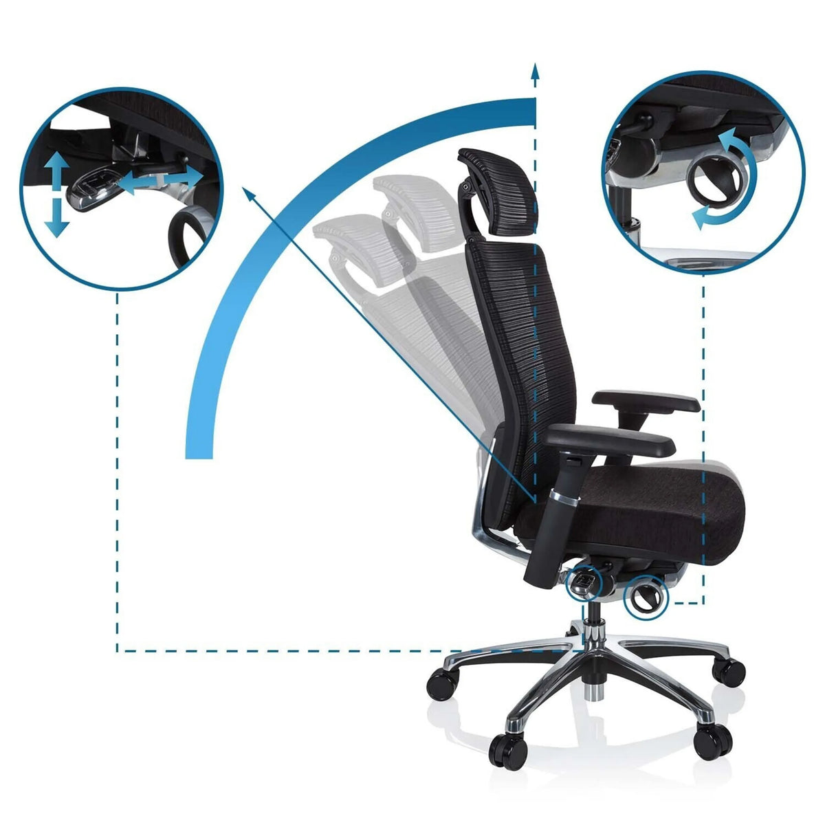 Meccanismi di regolazione dello schienale e dell'altezza del sedile della High-end Sedia da ufficio NOVA PRO I di hjh OFFICE