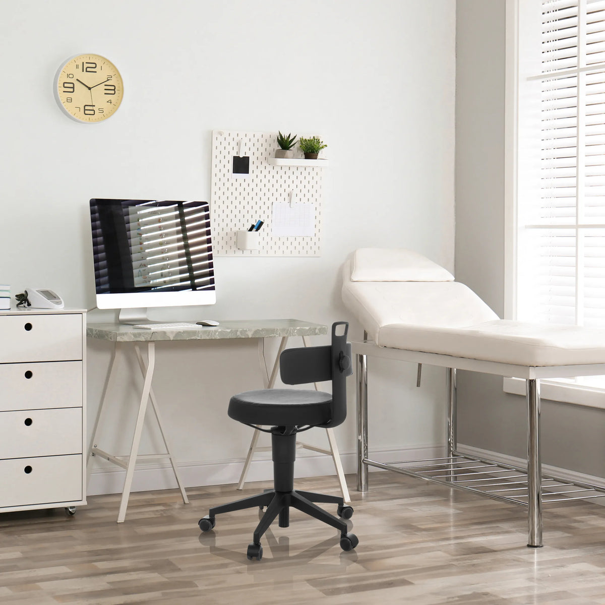 Sgabello girevole TOP WORK FLEX PU nero con rivestimento in ecopelle e cinque rotelle di hjh OFFICE