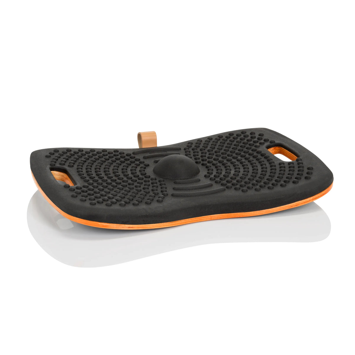 Balance board ACTIV nera con struttura a rilievi e nucleo arancione di hjh OFFICE – vista a 360° (profilo laterale 72°)