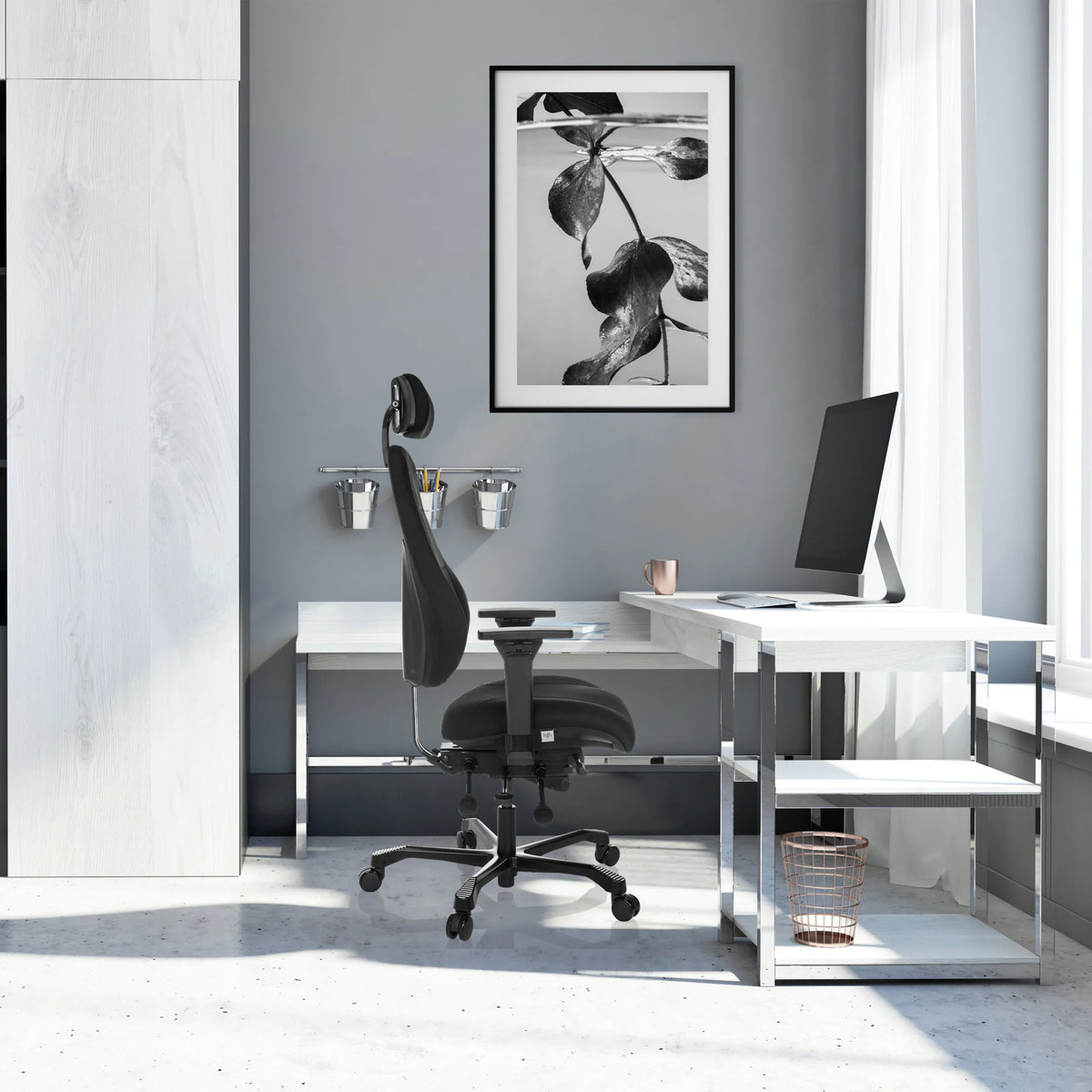 Sedia girevole XXL 24 HOURS BASIC nera con poggiatesta e rivestimento in tessuto di hjh OFFICE