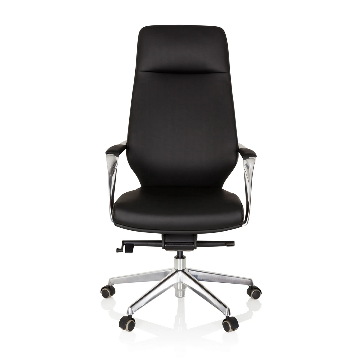 Poltrona professionale VELVET nera con braccioli e base a cinque ruote di hjh OFFICE – vista a 360° (vista frontale 0°)