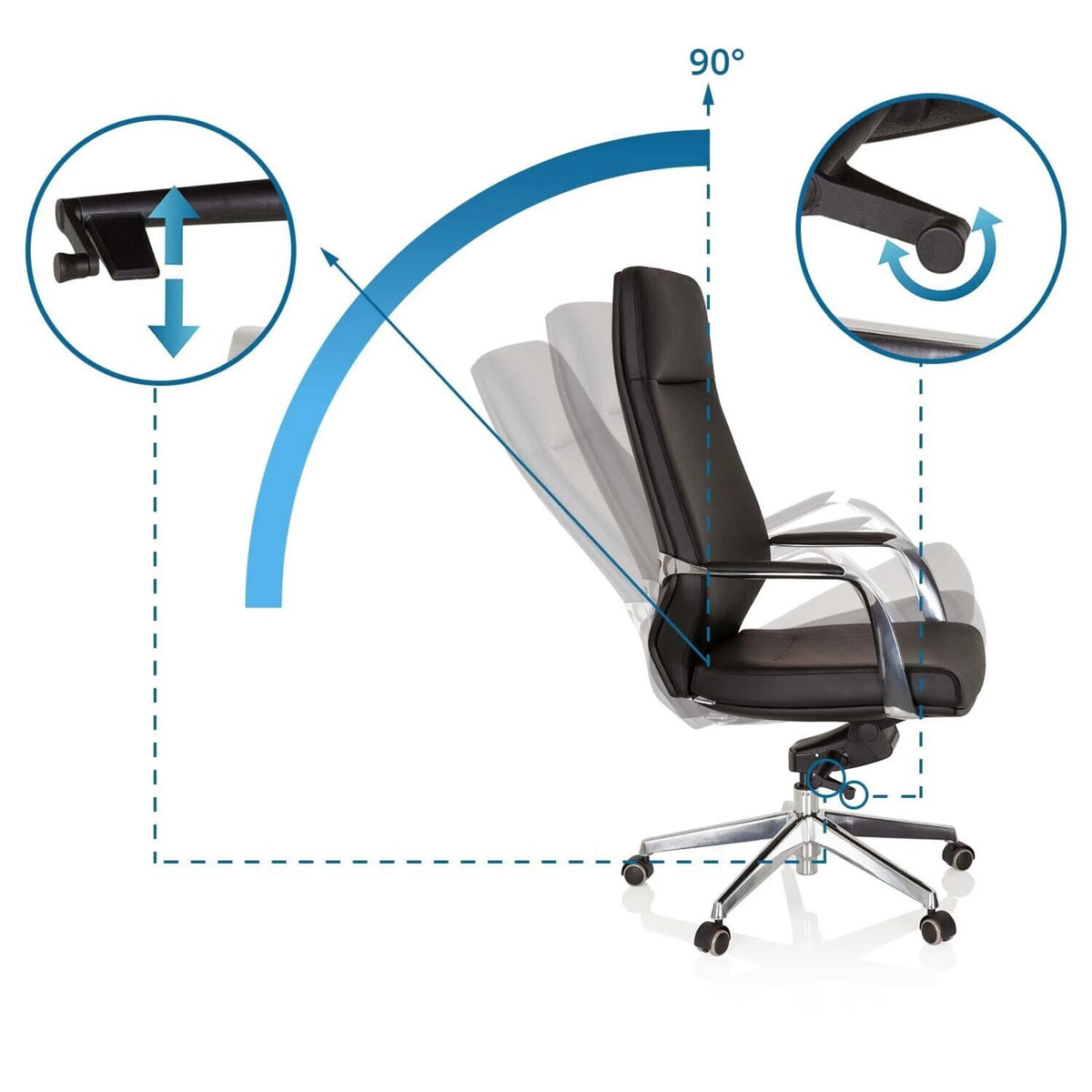 Schienale e braccioli regolabili della Poltrona professionale VELVET di hjh OFFICE