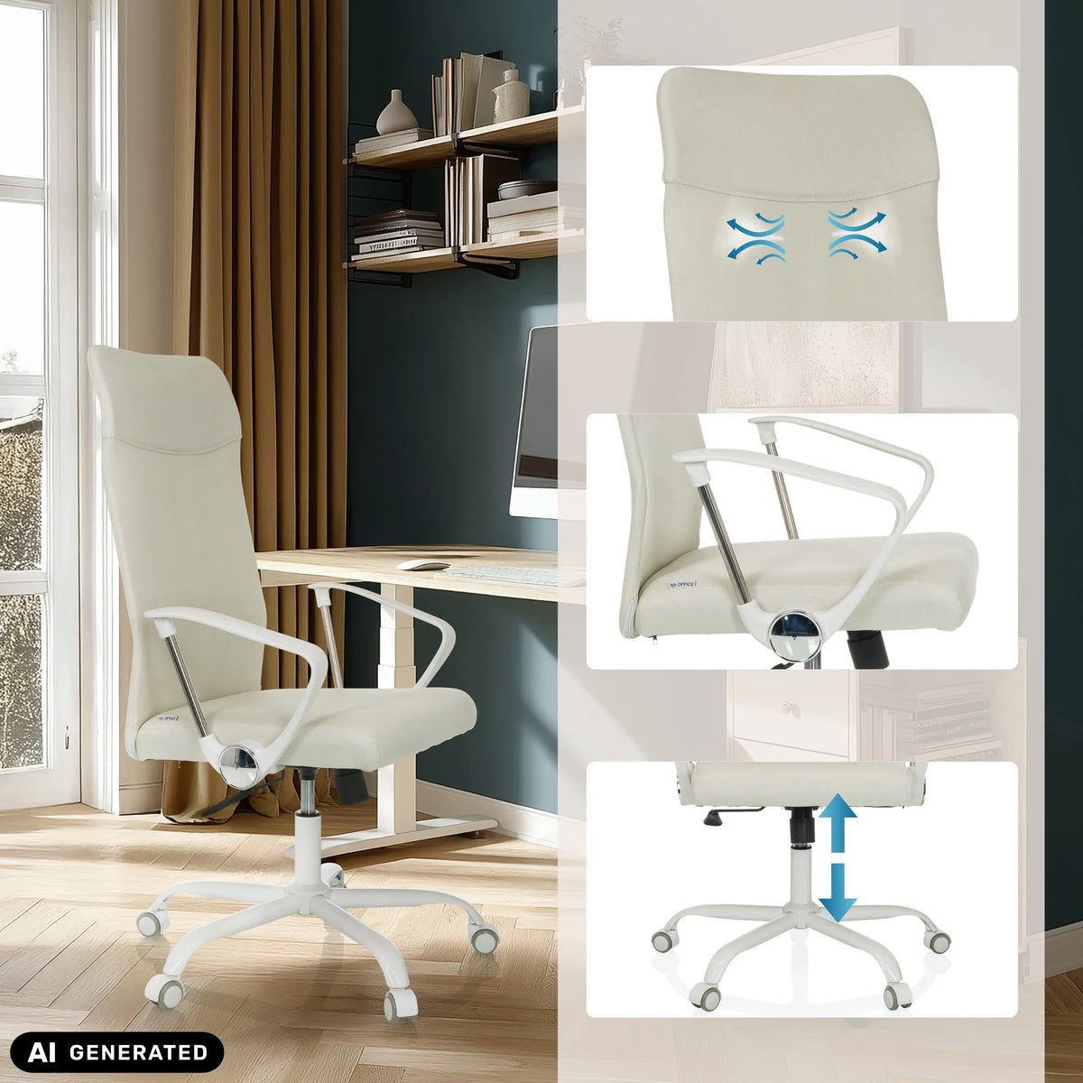 Sedia Home Office STRYKA W in beige con supporto lombare e regolazione dell'altezza di hjh OFFICE (immagine generata dall’IA)