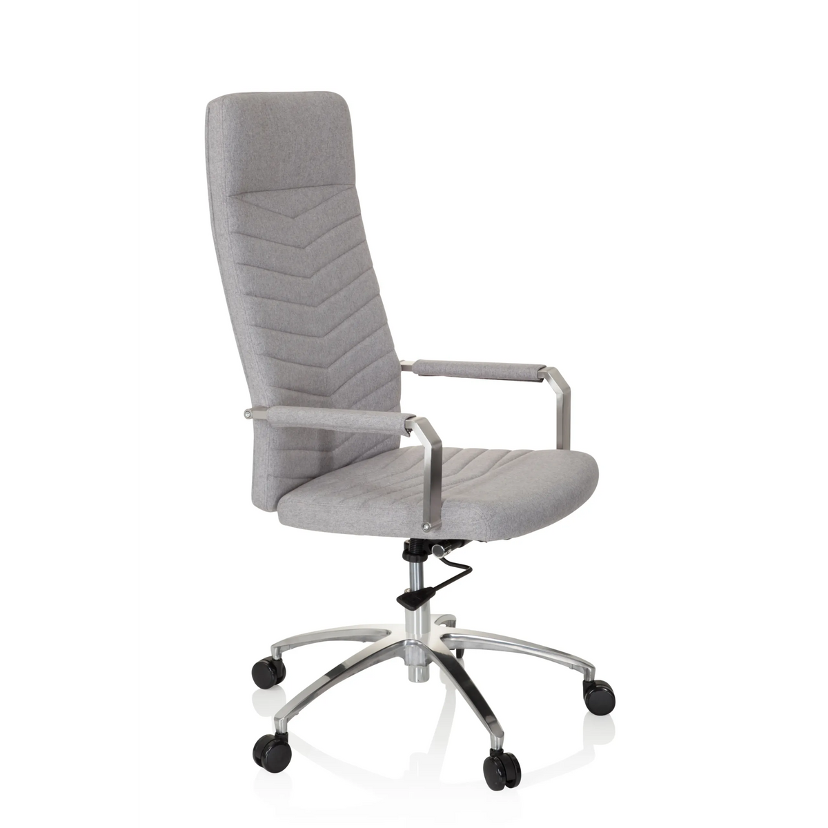 Sedia Home Office SARANTO PLUS grigio chiaro con braccioli e base a cinque ruote di hjh OFFICE – vista a 360° (vista frontale a tre quarti 60°)