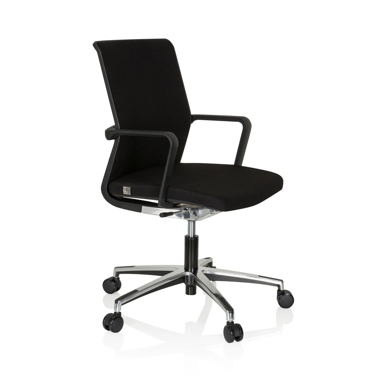 Sedia da ufficio professionale MOVE-TEC 3D nera con braccioli e base a cinque ruote di hjh OFFICE – vista a 360° (vista frontale a tre quarti 60°)