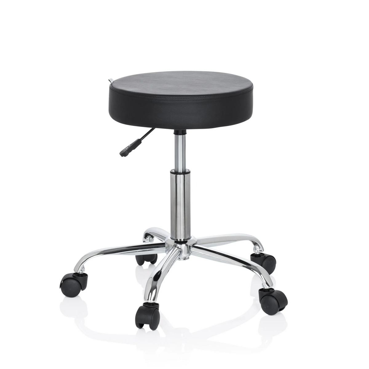 Sgabello girevole nero OPERATOR II con pistone a gas e base a cinque ruote di hjh OFFICE – vista a 360° (vista frontale 20°)