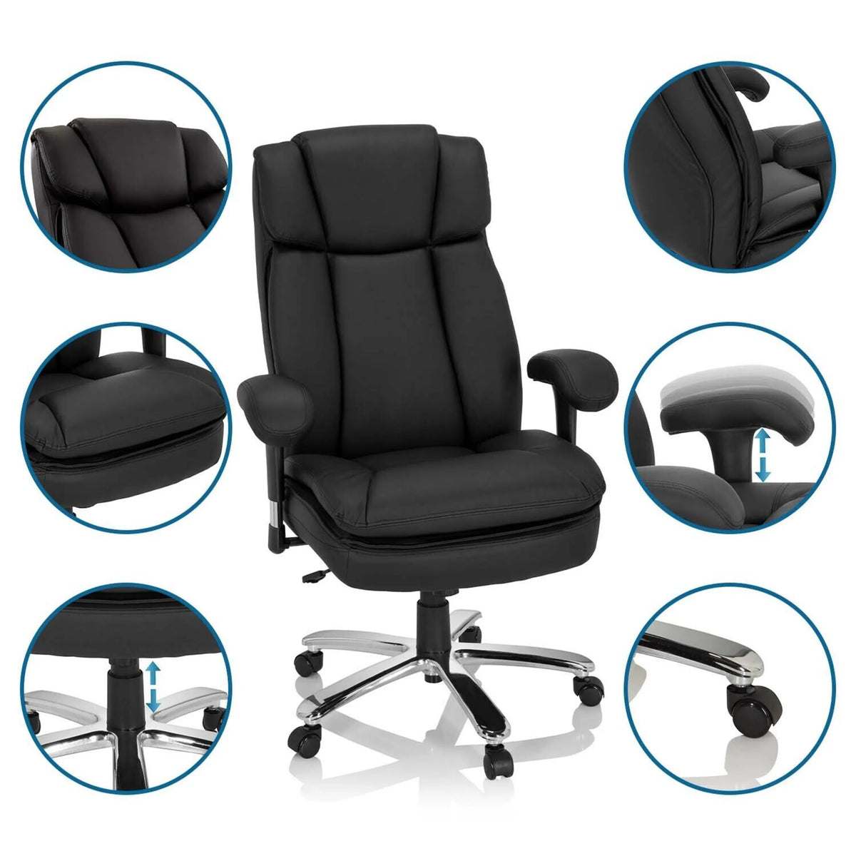 Sedia girevole BUILDER XXL I in ecopelle nera con braccioli regolabili di hjh OFFICE