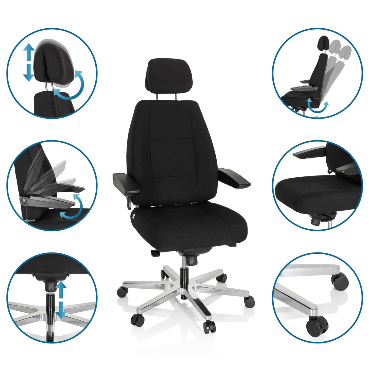 Sedia girevole XXL 24 HOURS I in nero con diverse possibilità di regolazione di hjh OFFICE