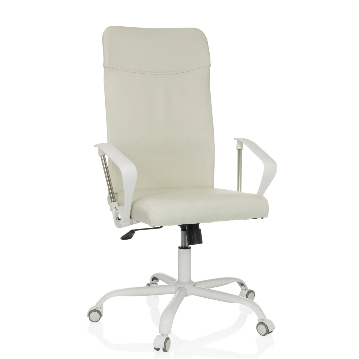 Sedia Home Office STRYKA W beige con braccioli e base a cinque ruote di hjh OFFICE – vista a 360° (vista frontale 15°)