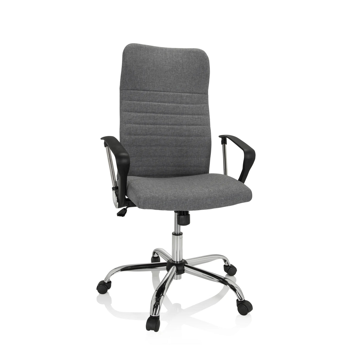 Sedia Home Office ARTON 40 grigia con braccioli e base lucida a cinque ruote di hjh OFFICE – vista a 360° (vista frontale 20°)
