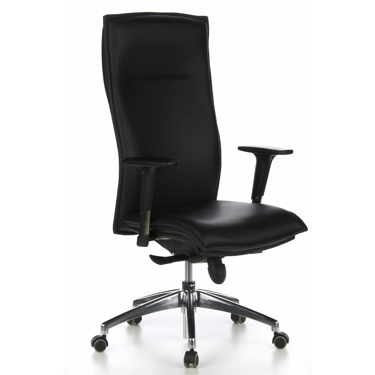 Poltrona di lusso MURANO 20 nera con braccioli e base a cinque ruote di hjh OFFICE – vista a 360° (vista frontale a tre quarti 40°)