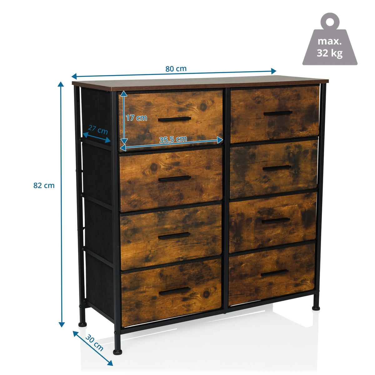 Disegno tecnico della Cassettiera RAGALA LIGHT di 80 × 82 cm di hjh LIVING