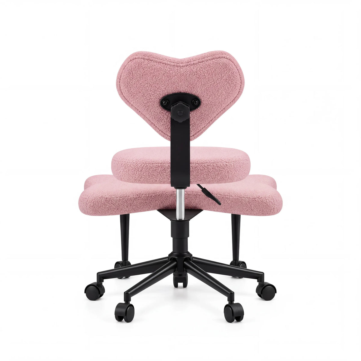 Vista posteriore della sedia da meditazione Asanasit rosa con schienale a forma di cuore e base a croce nera di hjh LIVING