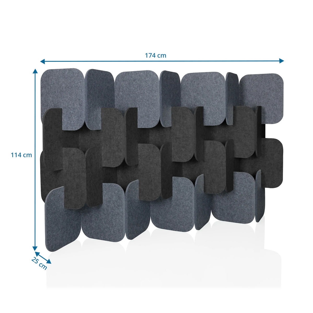 Disegno tecnico della Parete divisoria FLEXMIUT PLUG di 174 x 114 cm in grigio e grigio scuro di hjh OFFICE