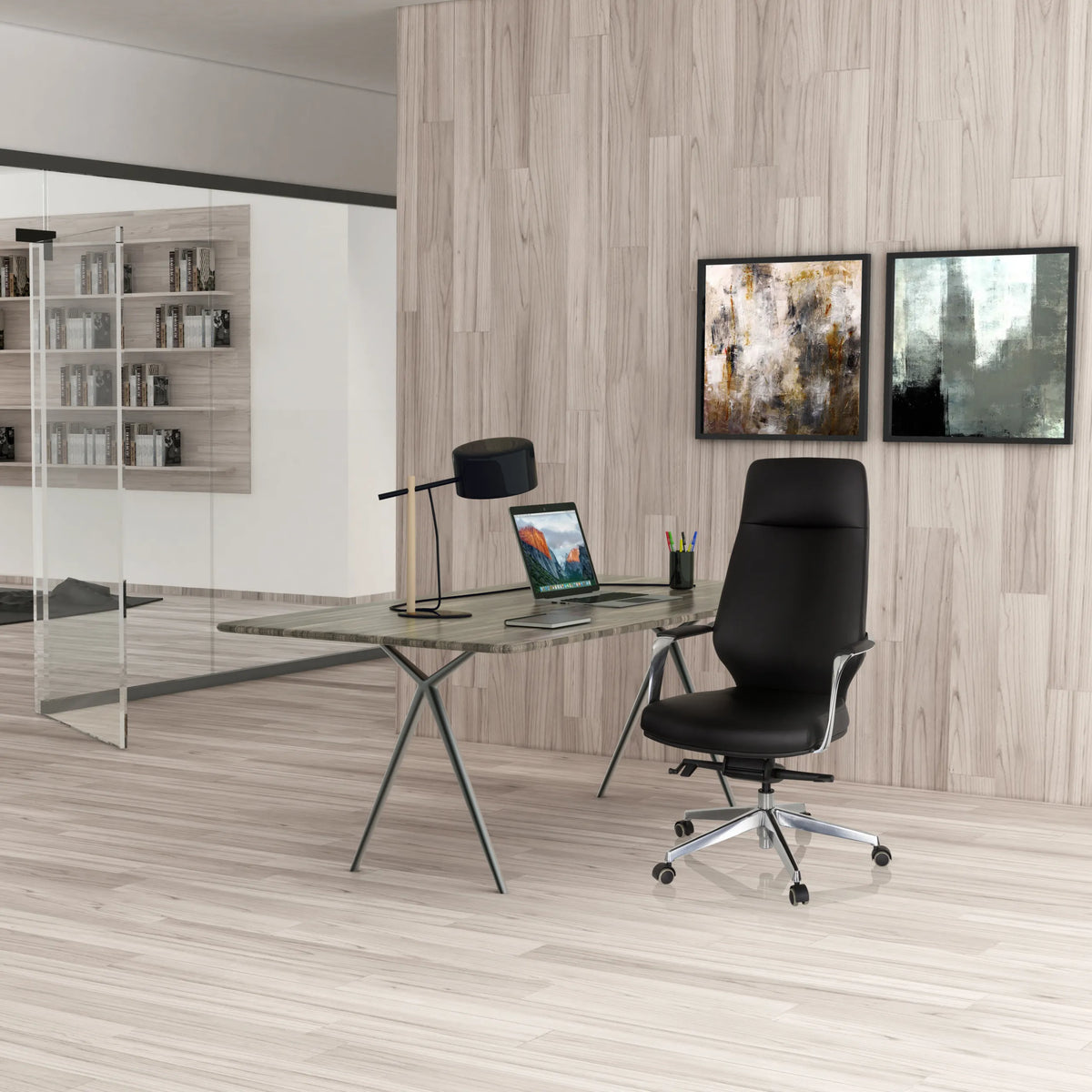 Poltrona professionale VELVET in nero con schienale alto e rotelle di hjh OFFICE