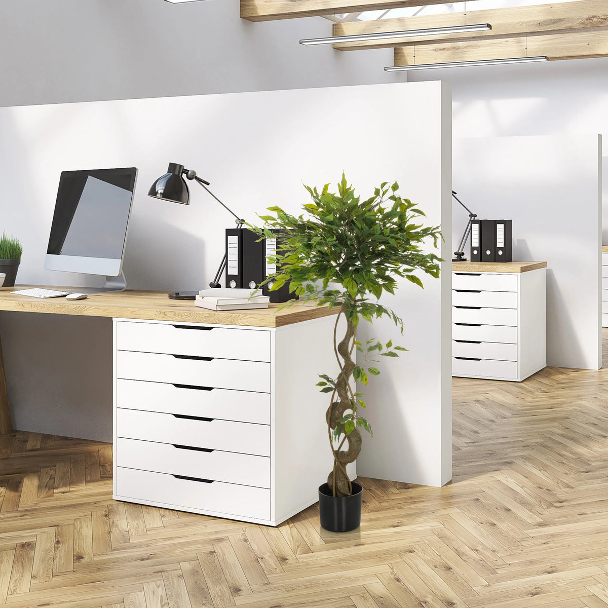 Piante artificiali FICUS I in colore verde con vaso nero di hjh OFFICE