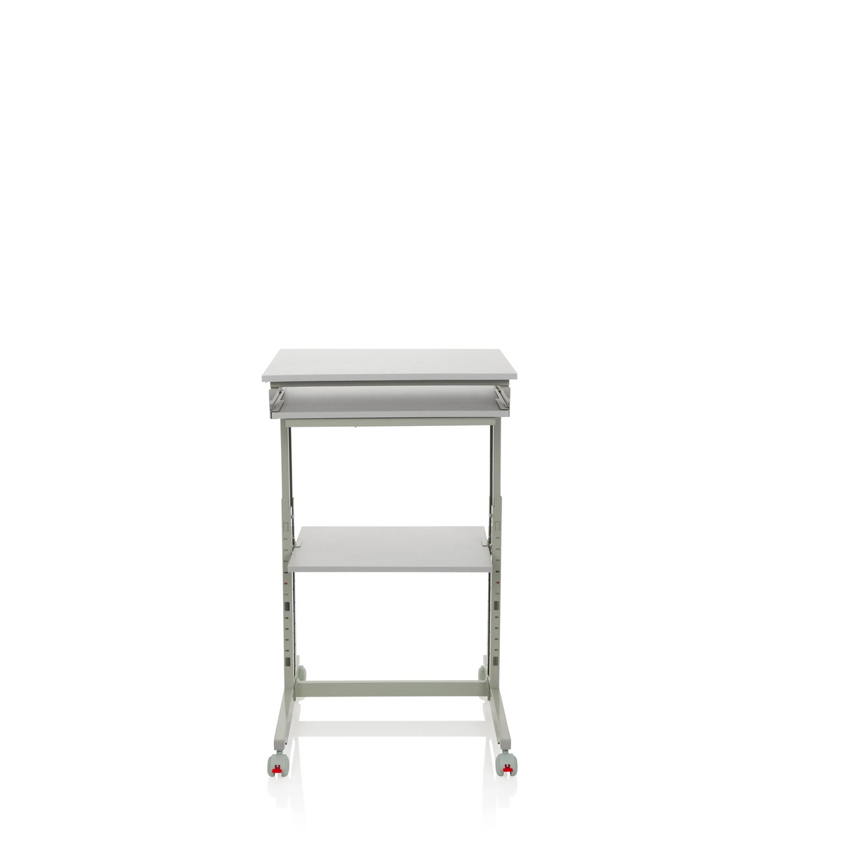 Scrivania in piedi grigia WORKSTATION con ripiano e quattro ruote di hjh OFFICE – vista a 360° (vista frontale 0°)