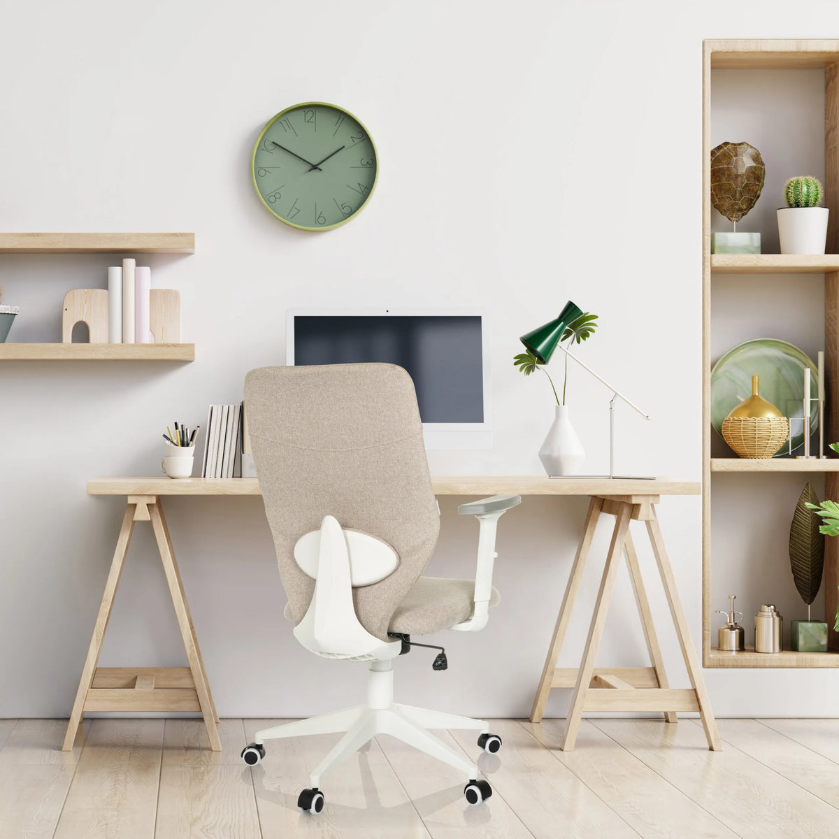 Sedia Home Office COSIO II beige con braccioli bianchi e base a stella con ruote di hjh OFFICE
