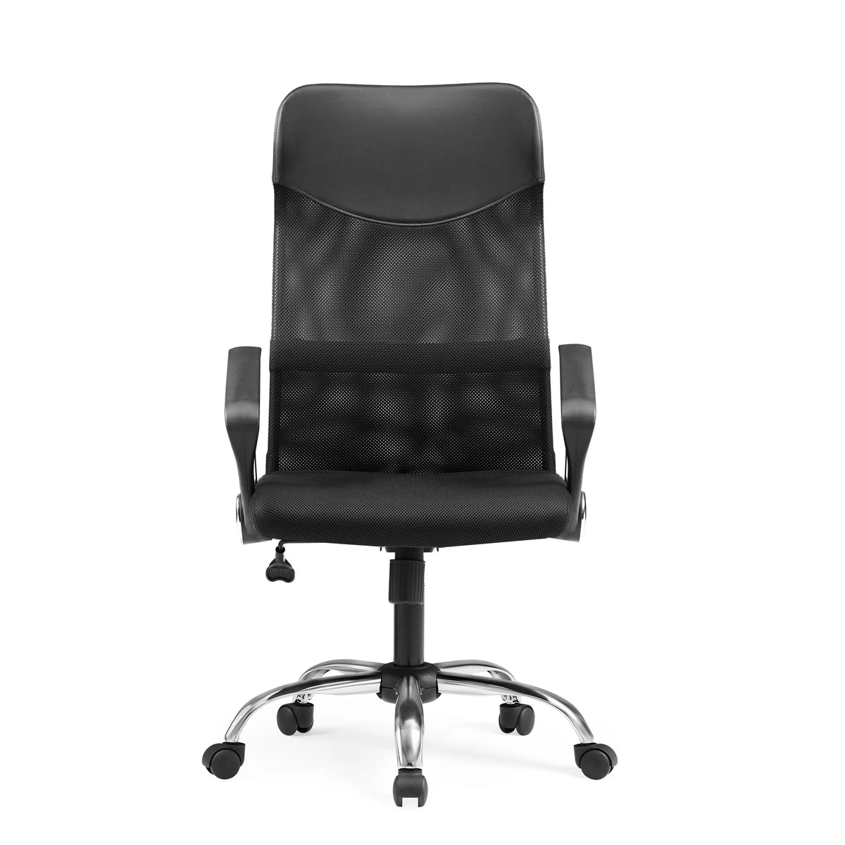 Poltrona Home Office PURE NET nera con schienale in rete e base a cinque ruote di hjh OFFICE – vista a 360° (vista frontale 0°)