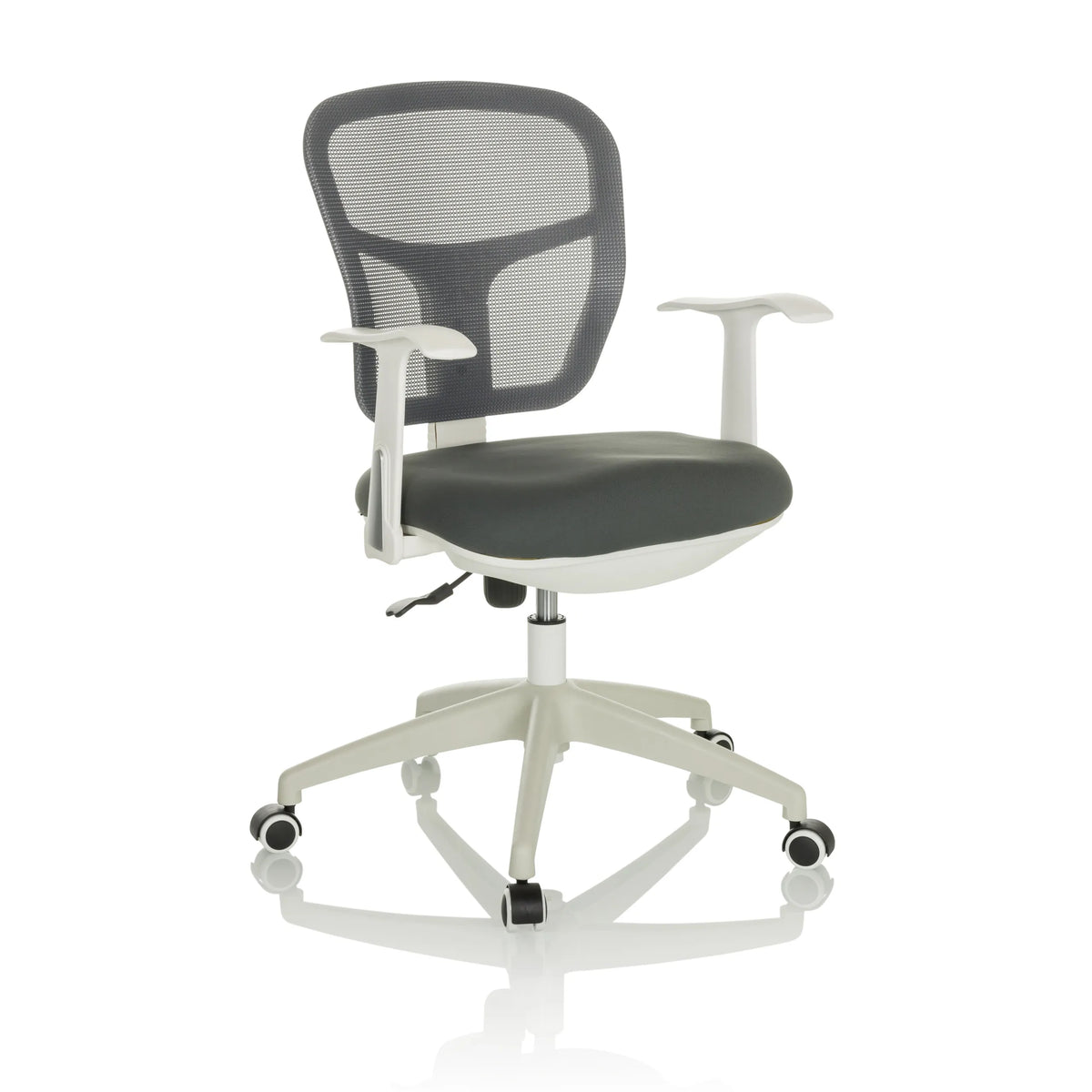 Sedia Home Office TOP 108 W grigia con schienale in rete e base a cinque ruote di hjh OFFICE – vista a 360° (vista frontale a tre quarti 30°)