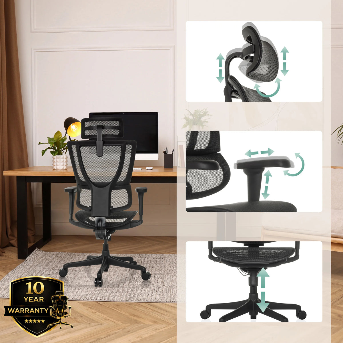 Poggiatesta, braccioli e altezza del sedile regolabili della poltrona di lusso ERGOHUMAN SLIM ECO M GEN2 di hjh OFFICE