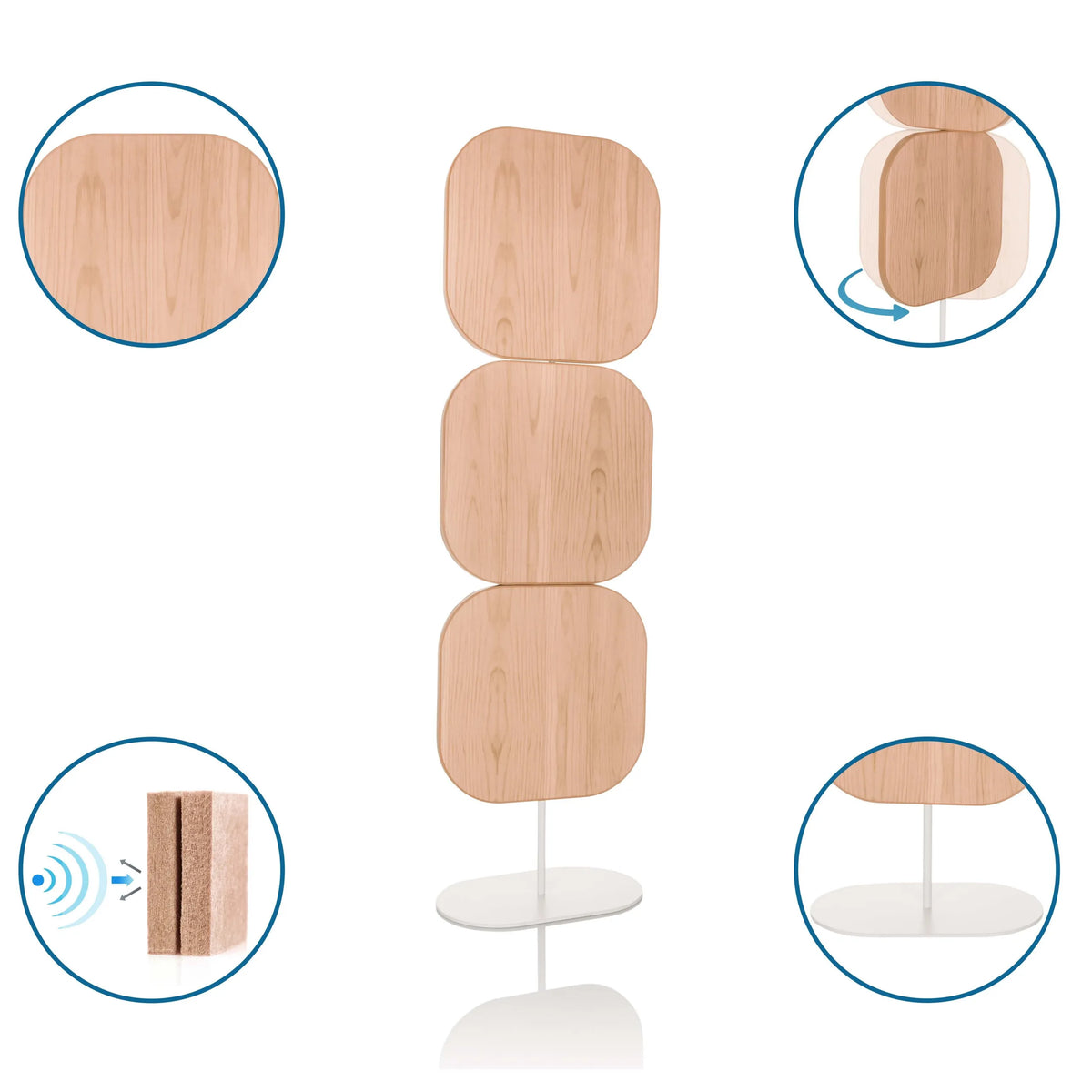 Pareti divisorie fonoassorbenti girevoli FLEXMIUT W in beige su un supporto di hjh OFFICE