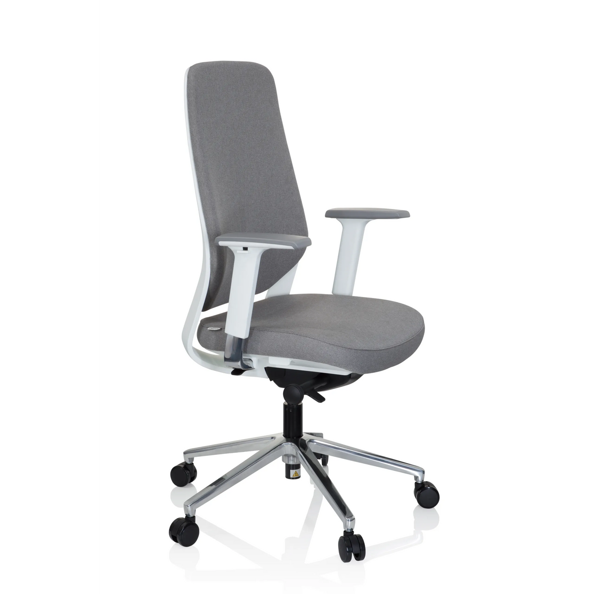 Sedia da ufficio professionale CHIARO T4 WHITE grigia con braccioli e base a cinque ruote di hjh OFFICE – vista a 360° (vista frontale a tre quarti 60°)