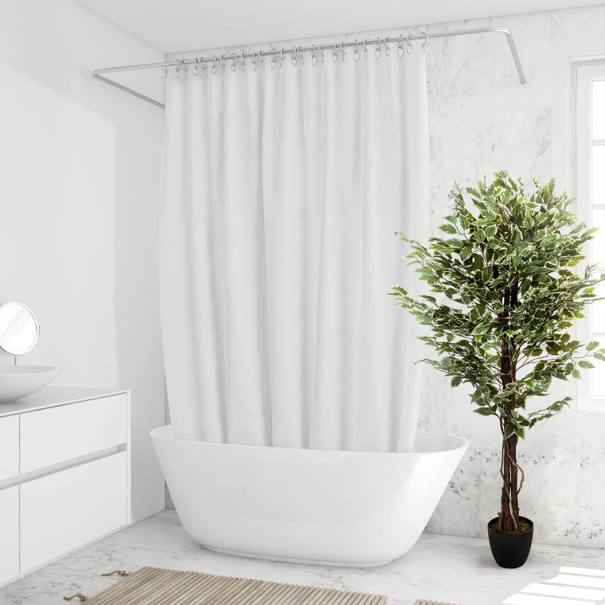 Piante artificiali verdi FICUS in un vaso nero nel bagno di hjh OFFICE