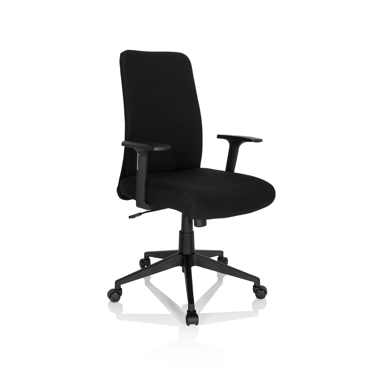 Sedia Home Office COSIO I nera con braccioli e base a cinque ruote di hjh OFFICE – vista a 360° (vista frontale a tre quarti 40°)
