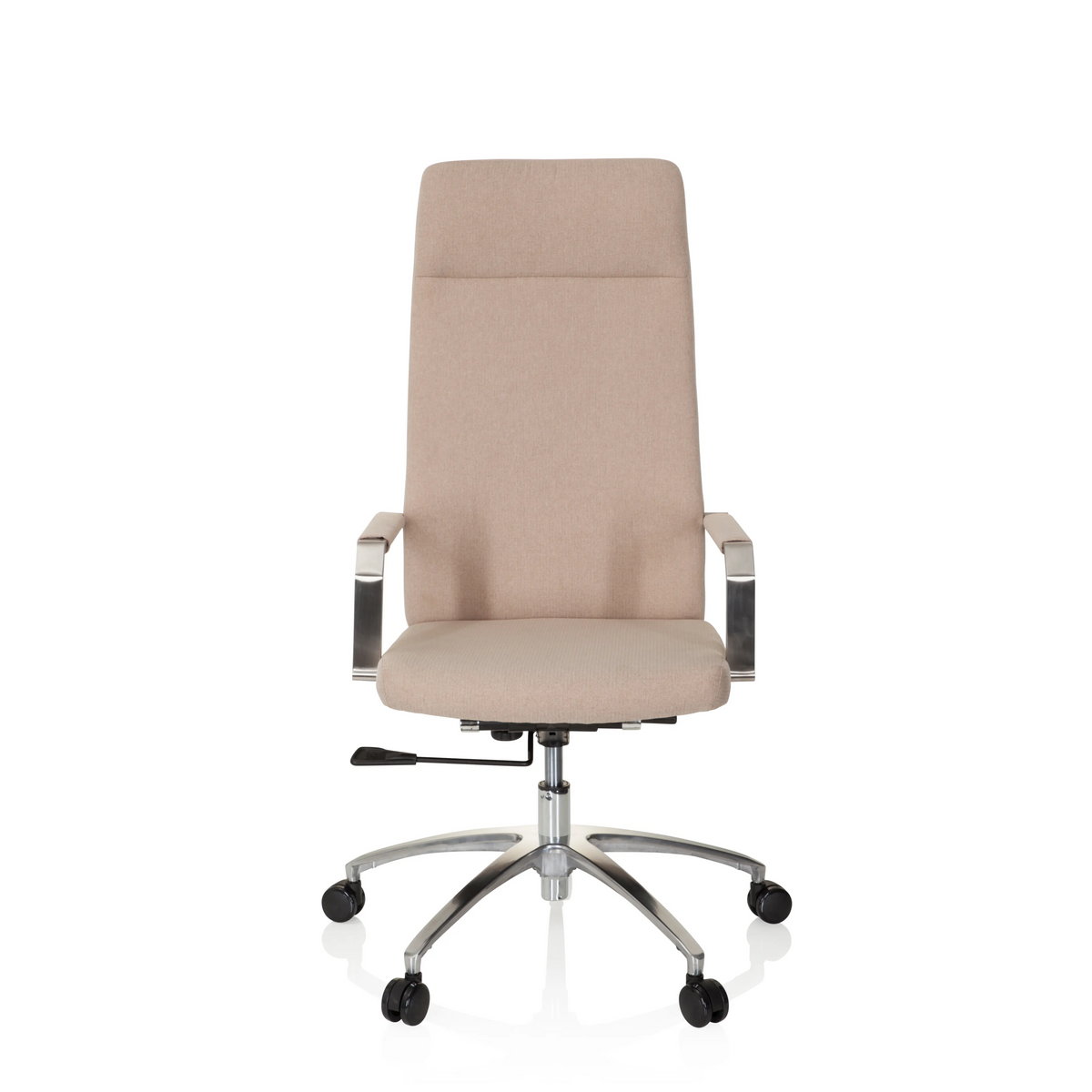 Beiger Homeoffice-Bürostuhl SARANTO PLUS I mit Armlehnen und Fußkreuz mit fünf Rollen von hjh OFFICE – 360-Grad-Ansicht (Frontansicht 0°)