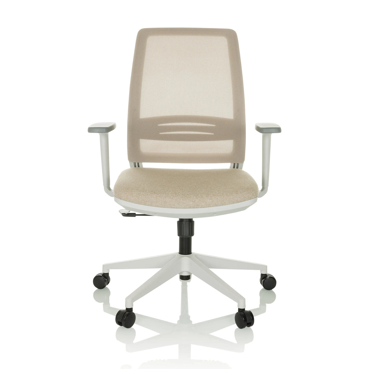 Beiger Homeoffice-Bürostuhl PROFONDO ECO W mit Netzrücken und Fußkreuz mit fünf Rollen von hjh OFFICE – 360-Grad-Ansicht (Frontansicht 0°)