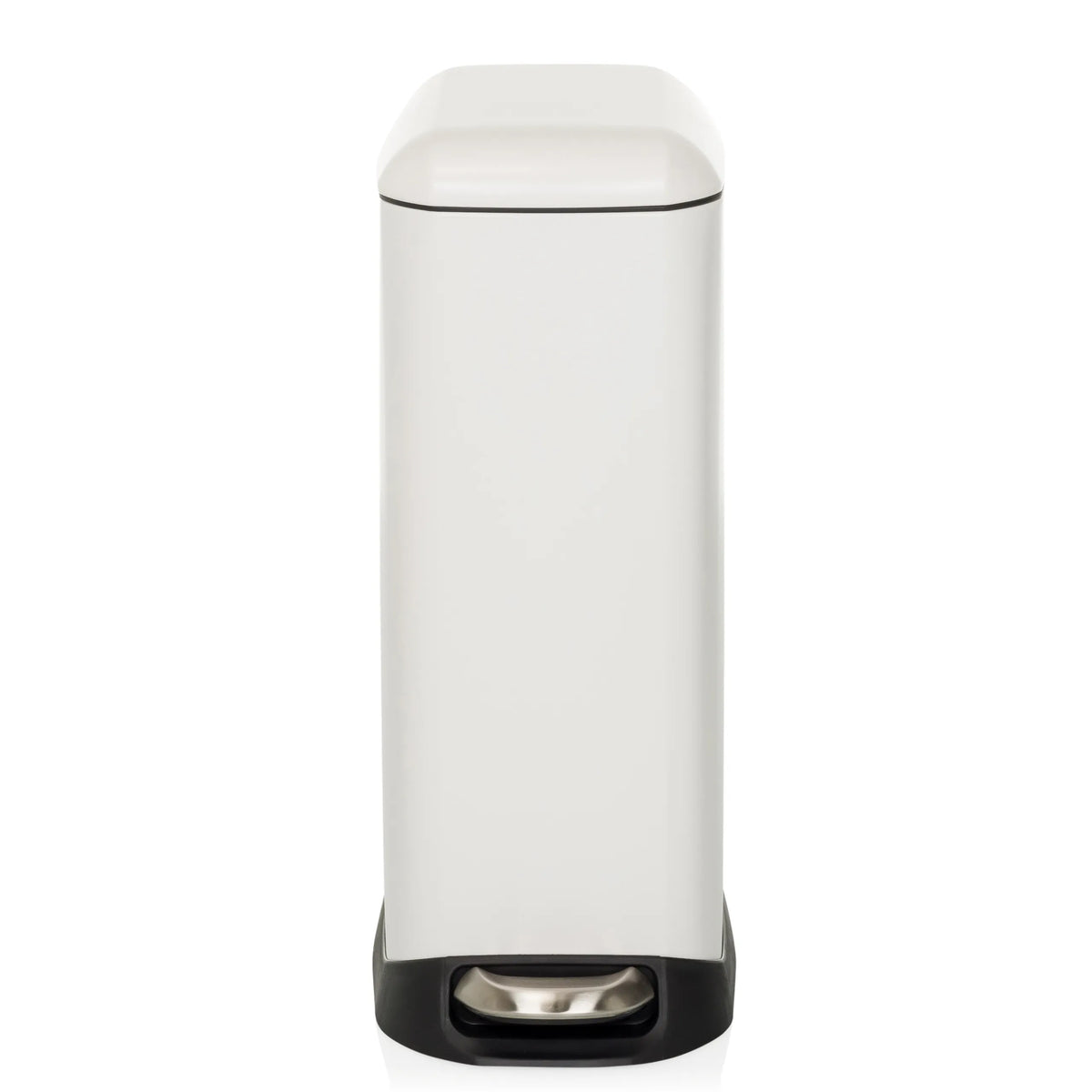 Cestino CLEAN SLIM bianco con pedale e coperchio arrotondato di hjh OFFICE – vista a 360° (vista frontale 0°)