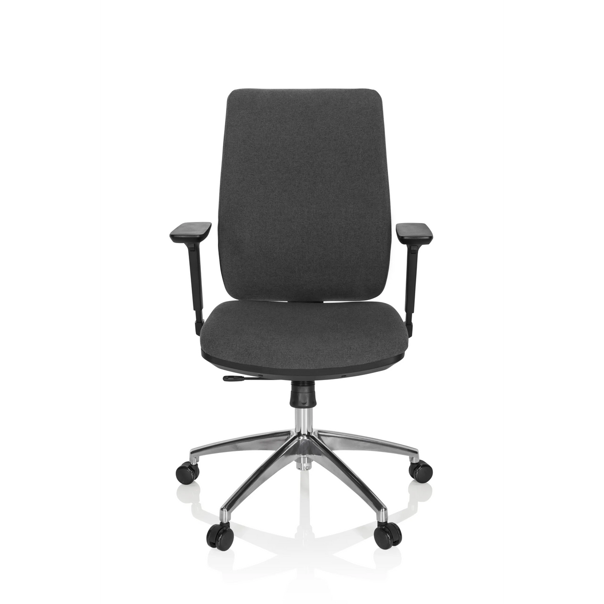 Sedia da ufficio professionale INTEGRIO I grigio scuro con braccioli e base a cinque ruote di hjh OFFICE – vista a 360° (vista frontale 0°)