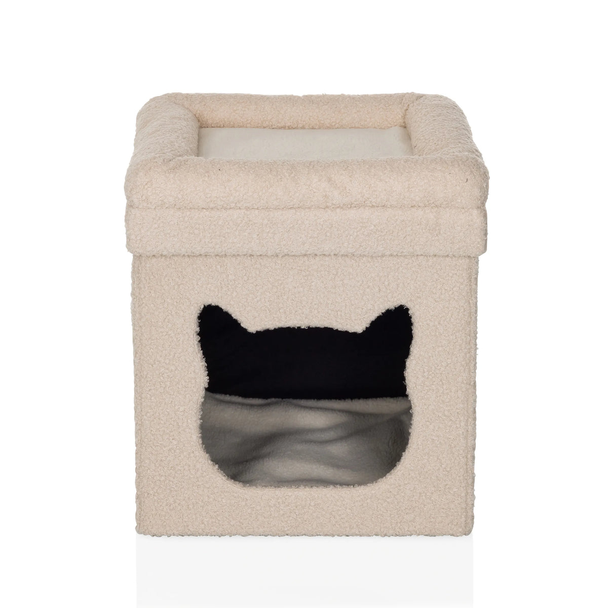 Cuccia per gatto PAWY ES beige con ingresso a forma di testa di gatto e imbottitura morbida di hjh LIVING