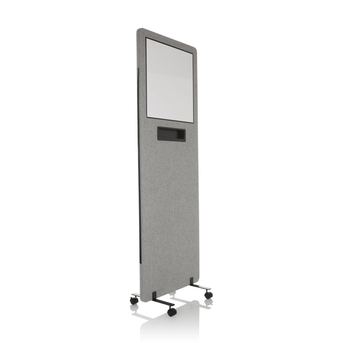 Parete divisoria FLEXMIUT WB grigio chiaro con lavagna integrata e ruote di hjh OFFICE – vista a 360° (vista frontale a tre quarti 45°)