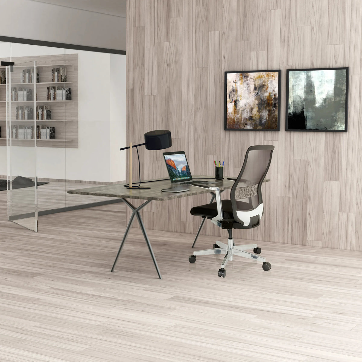 High-end Sedia da ufficio FOUNTAINE PRO in nero con schienale in rete e braccioli di hjh OFFICE