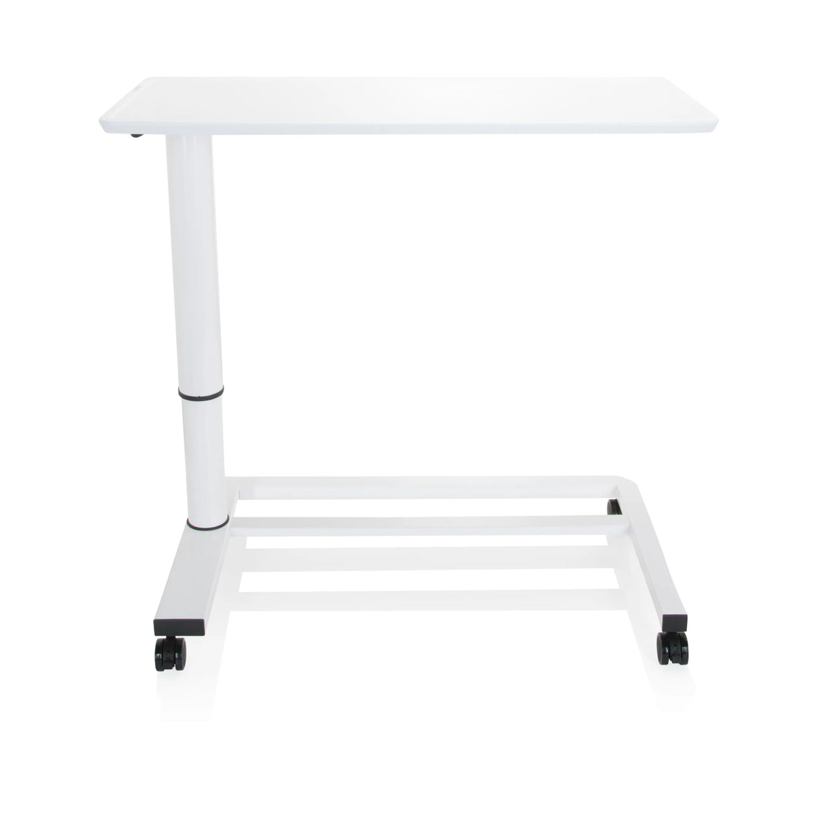 Scrivania in piedi bianca STAND II con gamba regolabile in altezza e base con ruote di hjh OFFICE – vista a 360° (vista frontale 0°)