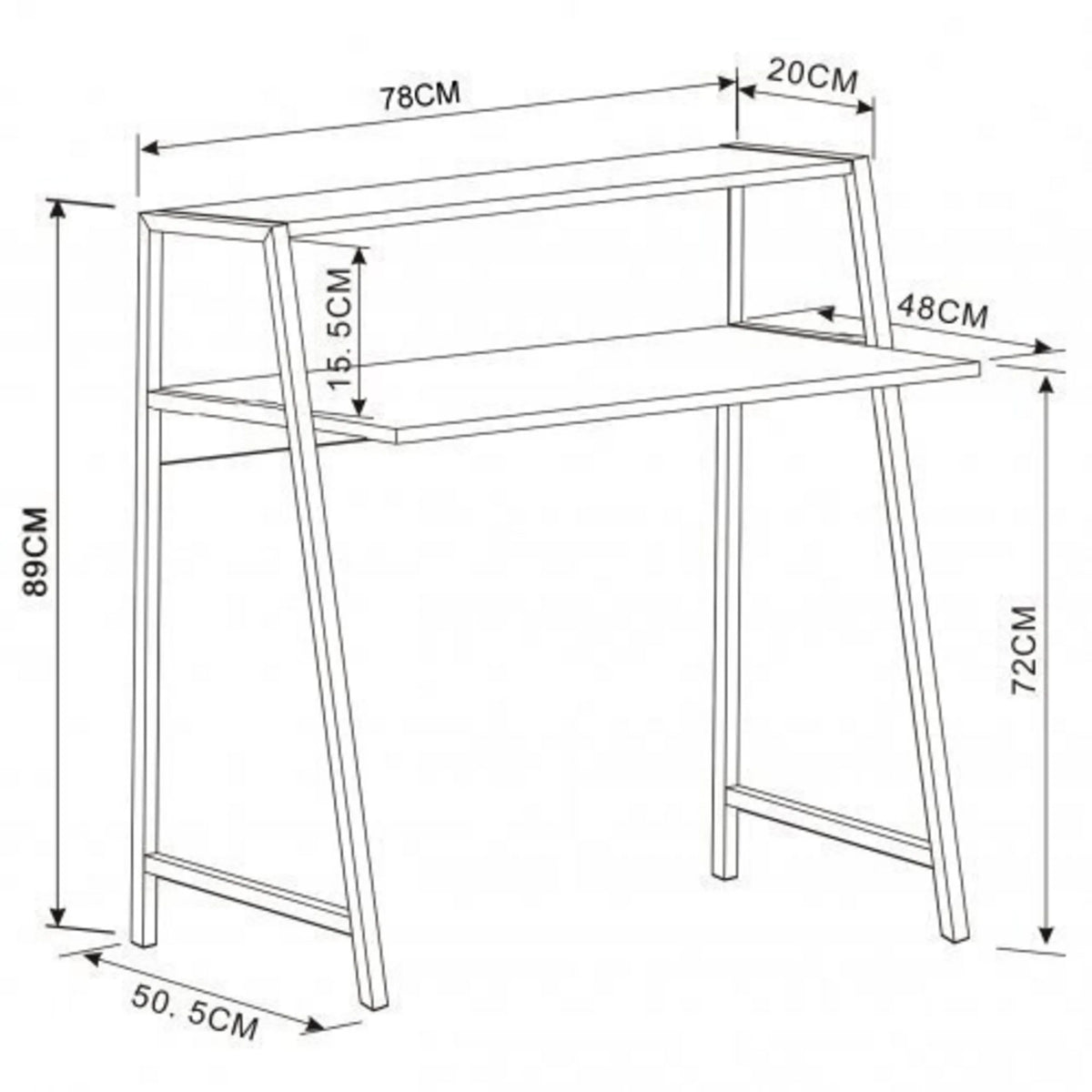 Technische Zeichnung des Schreibtischs DUMONT mit 78 × 50,5 cm von hjh OFFICE