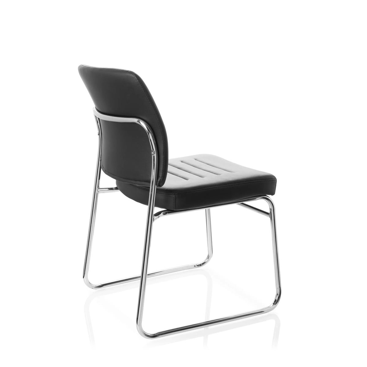 Sedia visitatore nera TONSO V con imbottitura e struttura a slitta di hjh OFFICE – vista a 360° (vista posteriore a tre quarti 120°)