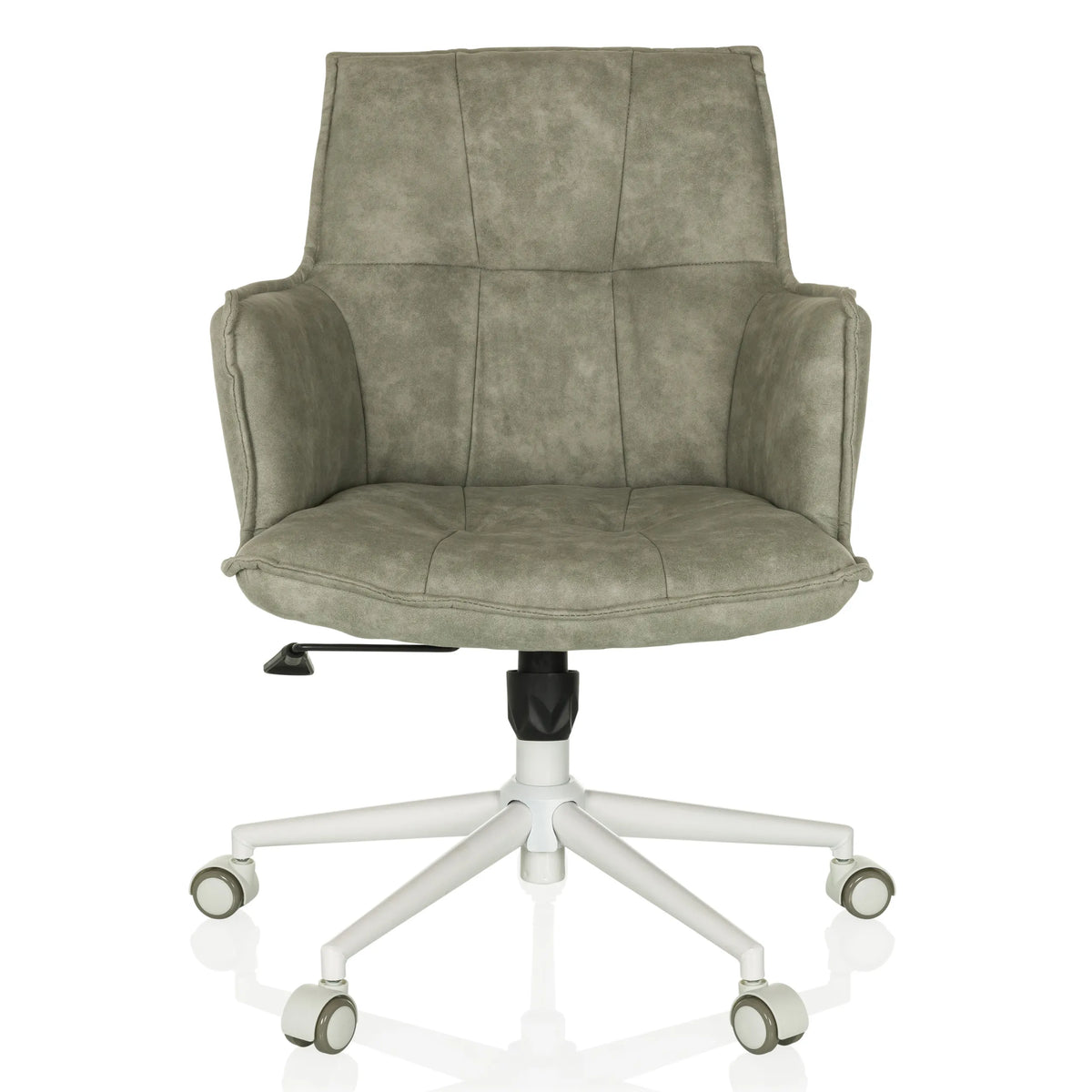 Sedia Home Office SOLAO LIFE W grigia con rivestimento trapuntato e base bianca a cinque ruote di hjh LIVING – vista a 360° (vista frontale 0°)