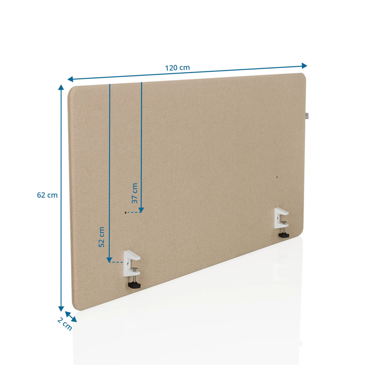 Disegno tecnico del divisorio per scrivania FLEXMIUT D1 120 × 62 cm in beige di hjh OFFICE